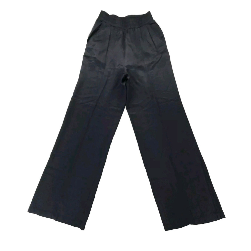 Stateside Viscose Satin Pull On Trouser in Elegant Black Elastic Waist MSRP $198